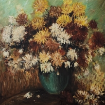 'פרחים באגרטל' - ציור גדול ויפה, שמן על בד, חתום, אמן לא מזוהה