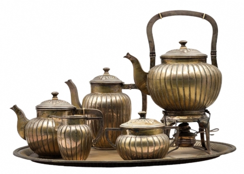 מערכת כלי כסף גרמנית גדולה מרשימה ואיכותית לקפה ותה, מתוצרת: אדולף קנדר