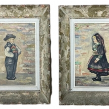 אינגרמן - זוג ציורים ישנים בדמויות של ילדים בלבוש מסורתי, שמן על בד צרפתי, חתום