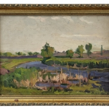 'נוף ביצה' - ציור ישן ויפה, שמן על לוח, חתום: O. Vinter ומתוארך: 1953