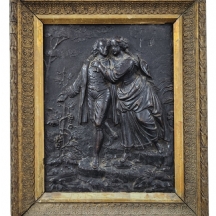 'זוג בכרם ענבים' (אלגוריה לסתיו) - תבליט מתכת עתיק מהמאה ה-18 (משנת 1790 בקירוב)