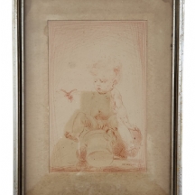 המלצת הכרוז - 'תינוק ודבורה' - רישום צרפתי עתיק מאמצע המאה ה-18 גיר אדום על נייר