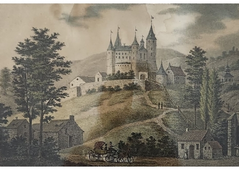 תצריב עתיק 'Chateau de Celles' (באנגלית: (View of the castle of Celles))