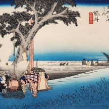 הדפס על פי חיתוך עץ יפני: 'Outdoor Tea Stall at Fukuroi' של אוטגאוה הירושיגה