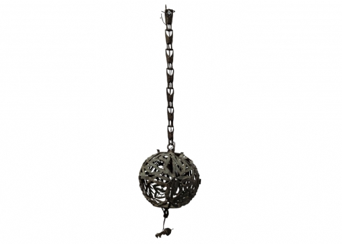 כדור קטורת סיני עתיק מהמאה ה-19, מעוצב ככדור של ענפים, פתח (דלת) עגול עם ידית