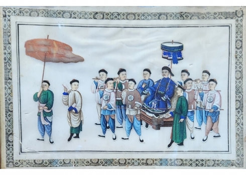 ציור סיני עתיק מתקופת שושלת צ'ינג (Qing dynasty), מצוייר ביד בצבעי מים (אקוורל)