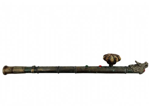מקטרת אופיום (Opium Pipe) סינית עתיקה עשויה מתכת ואבן (הראש אבן נפרד מהמקטרת)