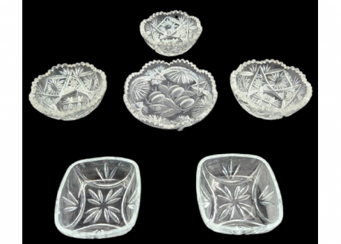 לוט של 6 קעריות קריסטל וזכוכית ישנות שונות