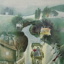 'זוג עגלונים בשביל' - ליטוגרפיה חתומה בעיפרון, ממוספרת: 18/23