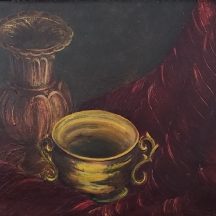 'כד ומכתש' - שמן על לוח, חתום: עליה