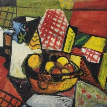 שלמה ואן דן ברג (Shlomo Van den Berg) - 'קערת פירות וקנקן לבן' - ציור שמן על בד