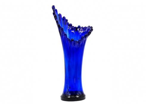 אגרטל זכוכית כחול וגדול, עשוי בעבודת ניפוח ידנית