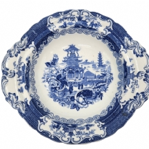 כלי חרס אנגלי עתיק מתוצרת: 'Allertons England', מעוטר בהדפס מועבר בכחול קובלט