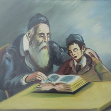 'לימוד תורה' - ציור ישן, גואש על נייר