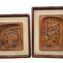 זוג תבליטי עץ מגולפים בעבודת יד אמן עם דמויות תנכ"יות