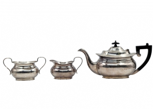 סט כלי הגשה אנגלי עתיק לתה, חלב וסוכר, מתוצרת: Garrard London & Company