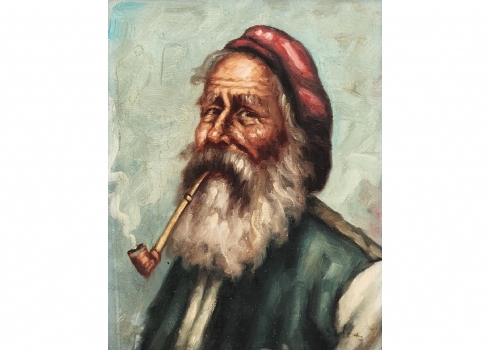 'מעשן המקטרת' - ציור שמן על בד, לא חתום