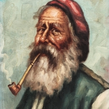 'מעשן המקטרת' - ציור שמן על בד, לא חתום