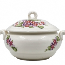 כלי חרס רוסי (סובייטי) ישן להגשת מרק (מרקייה) ומכסה תואם, מעוטר וחתום