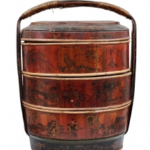 סל נישואים סיני לנדוניה (Chinese marriage basket), עשוי עץ וקש, מצוייר ביד על רק