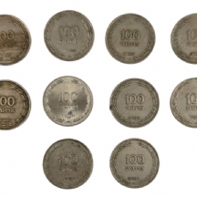 לוט של 10 מטבעות של 100 פרוטה.