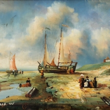 'דמויות על החוף' - ציור ישן בסגנון עתיק