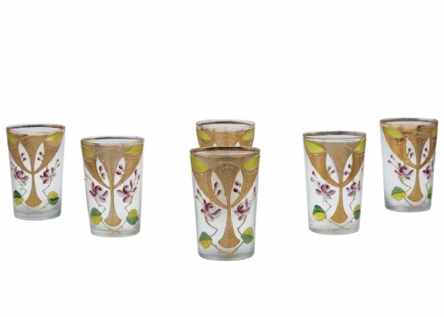 סט של 6 כוסות זכוכית בוהמיאניות מתקופת אר-נובו