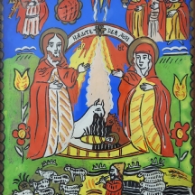 לוח זכוכית רומני עתיק, מצוייר מצידו ההפוך (Reverse painting on glass)