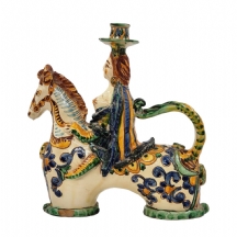 פסל קרמיקה איטלקי מתוצרת: 'Ceramica Antonio Monteforte' בדמות אישה רכובה על סוס