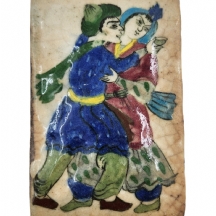 אריח קרמיקה פרסי עתיק בן כמאה שנה, מעוטר ציורי יד באמייל