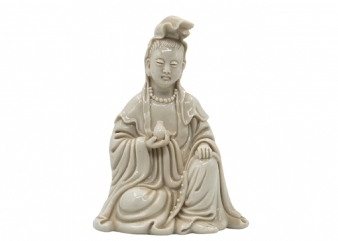 פסל סיני מסוג בלנק דה שין (Blanc de Chine) בדמות האלה - גואן יין - Kwan-yin Guan