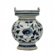 כלי קרמיקה סיני ישן מעוטר בציורי יד בכחול קובלט, לא חתום