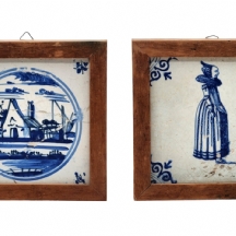 זוג אריחי דלפט (Delft) הולנדים עתיקים מהמאה ה-17, מצויירים ביד