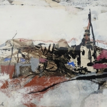 אסתר פרץ- ארד (Esther Peretz Arad) - 'צריח מעל הכפר', גואש ואקוורל על נייר