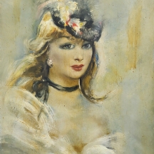 Cesar Vilot -ציור צרפתי - 'אישה בלבן' - ציור ישן, שמן על בד, חתום, מידות: 55X45