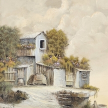 יעקב נובוגרודר (Jacob Nowogroder) - 'בית וסירה', שמן על בד, חתום