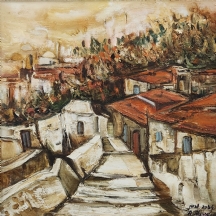 אהובה שרמן (Ahuva Sherman) - 'גגות אדומים', שמן על בד, חתום