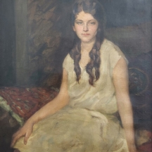 Vilmos Nagy (הונגרי, 1874-1953) - 'נערה בלבן' - ציור עתיק, שמן על בד, חתום