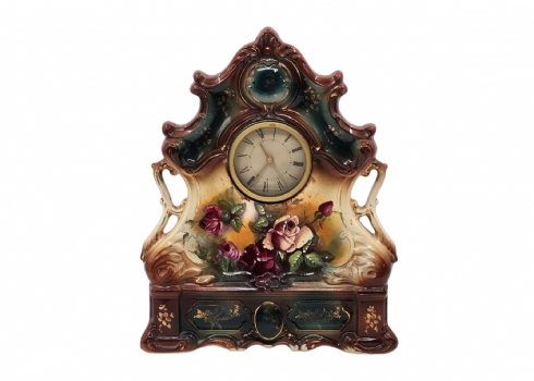 שעון קמין אנגלי עתיק (ויקטוריאני) מהרבע האחרון של המאה ה-19, עשוי חרס מעוטר