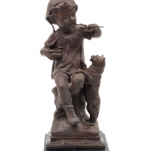 'ילדה וחתול' - פסל ברונזה בסגנון עבודתו של פילה לאון קלמין (Pilet Leon Calamine