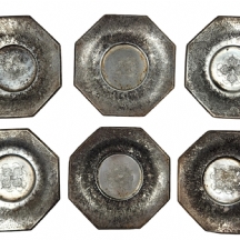 סט של 6 צלחות כסף פרסיות מתומנות, עשויות כסף '840', חתומות, מעוטרות עיטורי חריטת