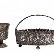 לוט של 2 כלי כסף פרסים עתיקים מהמאה ה-19, עשויים כסף: '840'