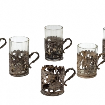 סט של 6 מחזיקי כוסות תה פרסים עתיקים ויפים במיוחד מהמאה ה-19, עשויים כסף: '840'