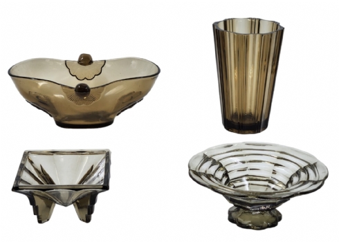 לוט של 4 כלי זכוכית מתקופת אר-דקו משנות ה- 40