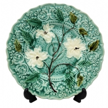 צלחת מג'וליקה גרמנית עתיקה, מתוצרת: 'שראמברג' (Schramberg), מעוטרת בצביעת יד, חת