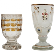 לוט של שני גביעי זכוכית בוהמיים מהמאה ה- 19