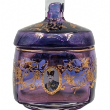 כלי לסוכר ישן, עשוי זכוכית מעוטרת בזהב והדפס