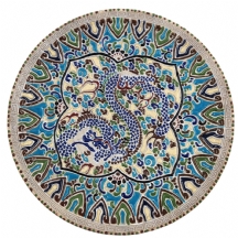 צלחת קרמיקה יפנית עתיקה ויפה (כבדה), מעוטרת ציורי יד באמייל בטכניקת מוריאג'