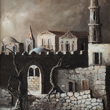 ארי ארד (Ari Arad) - 'שני גזעים ישנים ביפו העתיקה' - ציור ישן, שמן על בד, חתום