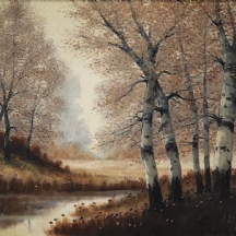 'חורשת עצי ליבנה בשלכת' - ציור ישן, שמן על בד, חתום בחתימה לא מפוענחת